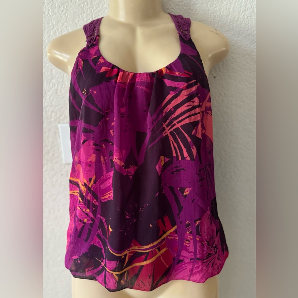 Express Purple and Pink Blouse Vibrant Floral Design y2k